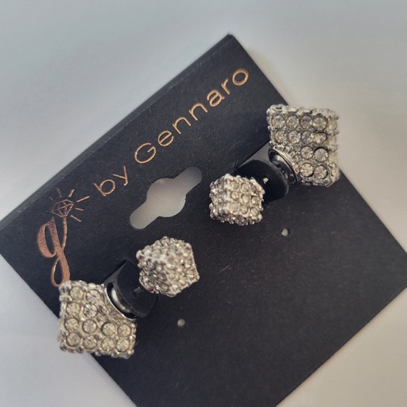 G By Gennaro Geometric Rhinestone Cube Barbell Earrings NWT - Picture 6 of 6